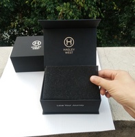 Boîte-cadeau magnétique noire en papier d'art avec logo en feuille d'aluminium personnalisé en usine, étui de rangement, kit d'emballage pour montre
