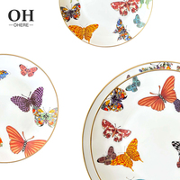 Nouvelle vaisselle en porcelaine de luxe de style occidental avec motif papillon, assiette de service, assiette de présentation, écologique, 4 pièces, mariage