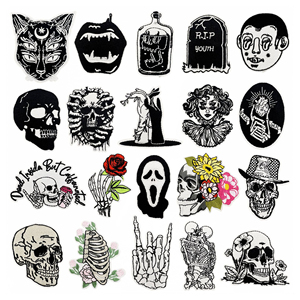 Parches Bordados de Estilo Punk Vintage con Diseño de Muerte y Calavera, para Aplicar con Plancha - Product Image 1