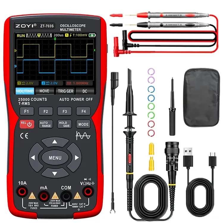 ZOYI ZT-703S Multimeter Digital, Auto True RMS Tranistor Probe Multimetro Meter 50MHZ PC penyimpanan Data bentuk gelombang