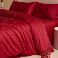 Parure de lit de mariage de luxe jacquard rouge haut de gamme 4 pièces, comprenant une housse de couette et un drap-housse, pour chambre nuptiale, jeune couple