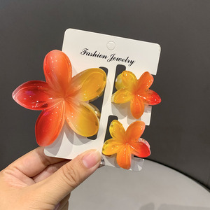 Nouvelle Collection 2026 : Lot de 3 Pinces à Cheveux Unisexe en PC, Motif Fleur de Plumeria Arc-en-ciel, 8 cm – Assortiment Hawaïen Frangipani pour l'Été - Product Image 3