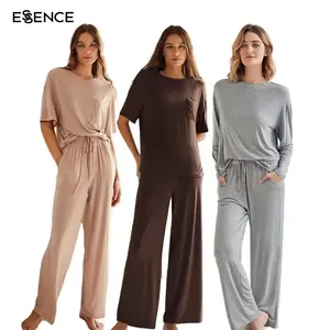 Großhandel Soft Solid Damen T-Shirt Pyjamas Gemütliche Baumwolle Nachtwäsche Modal Pyjamas Lounge wear Damen Set