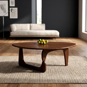 Modern Wood <b>Coffee</b> <b>Table</b> <b>Midcentury</b> Design Living Room Furniture Handmade Oval Shape Dark Brown Finish - Product Image 2
