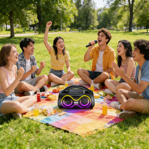 Altavoz Portátil Doble de 5 Pulgadas para Fiestas con Luces LED, Micrófono Inalámbrico y con Cable, Bluetooth, FM, USB Recargable - Product Image 3