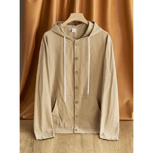 Veste décontractée à capuche pour homme en coton et lin, coupe ample et respirante, idéale pour le printemps et l'automne - Product Image 2