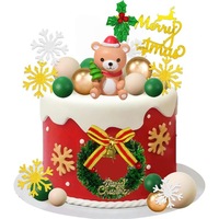 Weihnachtsbär Tortendekoration Kranz Stechpalme Beere Frohe Weihnachten Schild Schneeflocke Gold Grüne Kugel Feiertagsdekoration Zubehör