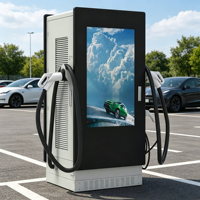 Station de recharge EV intégrée à double borne CCS GBT 120kW 150kW, chargeur rapide DC commercial pour véhicules électriques avec écran publicitaire