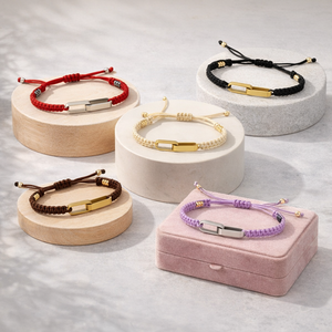 Pulsera de <span class=keywords><strong>Hilo</strong></span> Trenzado con Dije de Eslabones Chapados en Oro Resoul, Pulseras Ajustables para Parejas, Joyería de Moda para Mujer y Hombre - Product Image 1