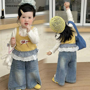 Tongxingyuan Girls Spring Outfit Set Denim Three Piece Breathable Toddler <b>Clothes</b> Fashionable Baby Clothing For Spring Autumn - Product Image 1