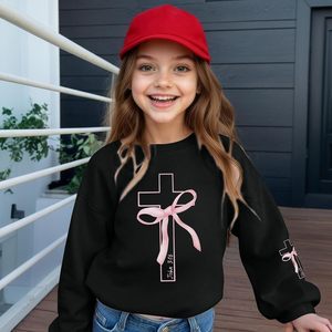 Sudadera Cristiana para Niñas, Color Rosa, con Gráfico de Cruz y Lazo, Manga Larga, Diseño John 316 - Product Image 2