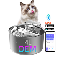 OEM 4L WiFi Tuya App Fontaine à eau pour chat Filtre remplaçable en acier inoxydable Distributeur d'eau pour chat Fontaine à boire automatique pour animaux de compagnie