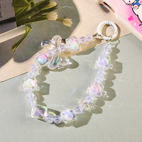 Porte-clés Collier Perlé Nœud Papillon Couleurs Bonbon, Chaîne de Sac Créative avec Perles en Forme de Diamant, Porte-clés Perlé Transparent Effet Aurore
