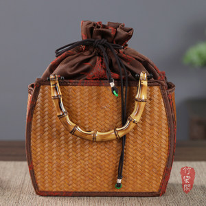 Bamboo Woven Handbag Xiangyun Yarn Traditional Chinese Style Tote Bag For Women - Product Image 3