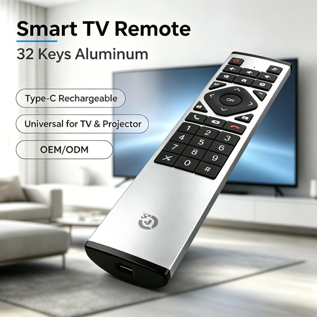 Aluminum Alloy BLE 5.0 32-Key Voice Remote Control Type C Rechargeable Universal Remote Smart TV Projector 10m Range OEM ODM