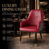 Silla de Comedor Premium para Hostelería, Tapizada en Color Granate, con Costuras y Patas Doradas para Hotel o Restaurante