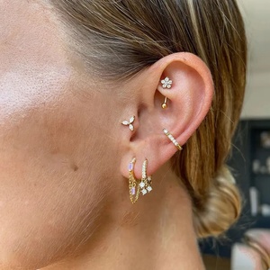 LOZRUNVE Custom Baguette CZ Charm Cadena colgante Aro 925 <span class=keywords><strong>Plata</strong></span> Pendientes hechos a mano - Product Image 3