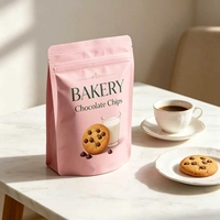 Sachets Doypack Roses Pastel Durables en Gros avec Typographie de Boulangerie et Motifs de Biscuits pour Emballage Cadeau de Biscuits en Général
