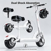 Trottinette électrique pliable pour adultes 48V blanche avec siège, roues en alliage d'aluminium de 10 pouces, moteur sans balais, double batterie au lithium, autonomie de 120 km