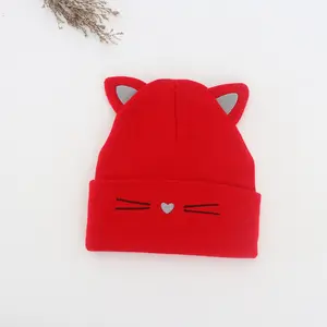 Toptan kış yeni çocuk örme şapka sevimli yün şapka küçük kedi yün şapka erkek ve kız karikatür