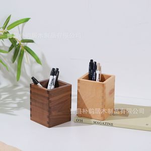 Black Walnut <b>Solid</b> <b>Wood</b> Pen Holder 8x8x10cm Square Office <b>Desk</b> Storage For Stationery - Product Image 1