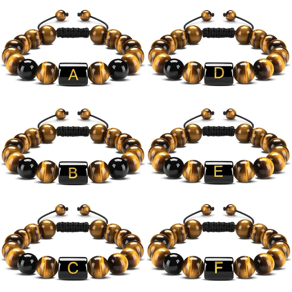 10mm Personalized Beaded Bracelet Letter Initials Rope Link Handmade Adjustable Meaningful Bracelets for Men