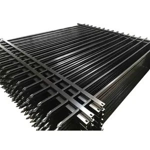 Black Aluminum Fence Iron Frame Metal Garden Gate for Houses Outdoor Power Coated Steel Wooden Pallet Fence