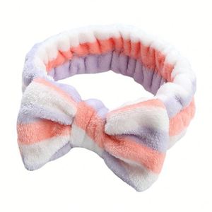 Leopard Print Coral Fleece Face Wash Headband Women Velcro Wide Brim Bow <b>Plush</b> Hair Band Cute Skincare Makeup Spa Hair Hoop - Product Image 5