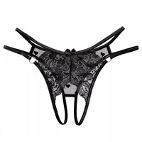 Celana Dalam Wanita Seksi Berenda Transparan Tanpa Crotch dengan Cincin Logam - Pakaian Sensual untuk Pasangan Tipis Menggoda dari Bahan Poliester