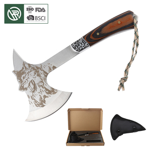Bochen Thép Không Gỉ Rộng Cắm Trại Hatchet Nylon Vỏ Bọc Survival Hatchet Đôi Cạnh Tomahawk Màu Gỗ Xử Lý Tay Rìu - Product Image 1