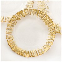 Nouvelles assiettes de présentation en verre à bord doré pour mariage en extérieur, assiettes de table en verre argentées, personnalisables, vente en gros