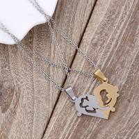 Collier pendentif pour couple de bonne qualité simple en acier inoxydable avec pendentif cœur trèfle, collier à épissure, cadeau pour la Saint-Valentin