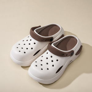 Women's Crocs Platform EVA <b>Clogs</b> Thick Soled Non Slip Comfortable Sandals White Brown Color 2024 Style - Product Image 1