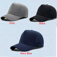 Gorra de béisbol perforada cortada con láser de secado rápido a la moda, gorra de camionero de 5 paneles con logotipo bordado personalizado de poliéster