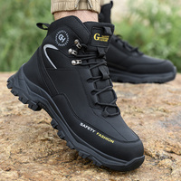 Bottes de sécurité unisexes à embout d'acier en cuir microfibre pour semelle intermédiaire anti-écrasement anti-perforation, semelle en caoutchouc, pour le sport et le travail de construction