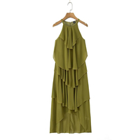 PB&ZA Robe Midi Femme Nouvelle Collection Été 2026, Style Plage Doux, en Chiffon Superposé Décoratif, Col Halter, Robe Vestidos