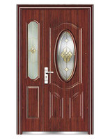 Puerta principal de acero con diseño de una puerta y media, nuevo estilo, con cristal de seguridad