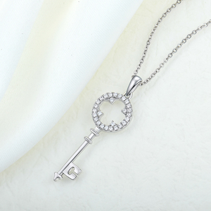 Chiave del <span class=keywords><strong>mio</strong></span> cuore 925 collana pendente in argento Sterling CZ con borchie rodio trifoglio placcato collana di <span class=keywords><strong>amore</strong></span> e fortuna per gioielli da donna - Product Image 4