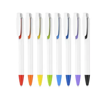 新奇塑料印花彩色棒笔畅销促销批发圆珠笔带定制标志封盖塑料中性笔
