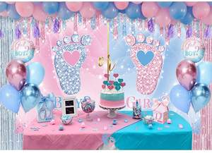 ฉากหลังงานเฉลยเพศลูก ขนาด 7x5 ฟุต แบบ คือเขาหรือเธอ อะไรจะเป็นเพศของลูก? ฉากถ่ายภาพงานเฉลยเพศลูก สีชมพู สีฟ้า เมฆ งานเฉลยเพศลูก - Product Image 5