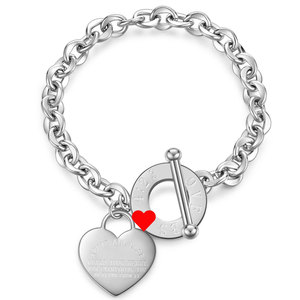 Pulsera con dije de corazón de 20 mm, cadena de acero inoxidable con cierre OT, regalo de joyería para mujer - Product Image 1