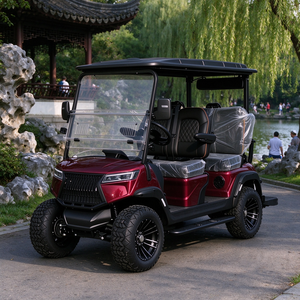 Voiturette de golf électrique au lithium 4 places avec pneus tout-terrain, pare-brise et toit - Product Image 1