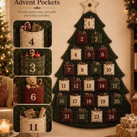 Kit DIY Arbre de l'Avent en Tissu à 24 Poches pour Noël, Utilisation à Domicile ou au Bureau, Toile de Fond