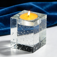 Support de bougie rectangulaire en cristal transparent K9, poli, personnalisable, design moderne à bulles, pour bougies chauffe-plat, idéal pour les cadeaux de mariage
