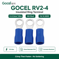GOCEL RV2-4 Borne annulaire pré-isolée en laiton étamé avec revêtement vinyle bleu, pour câble 1,5-2,5 mm², goujon M4, borne à sertir 16-14 AWG