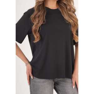 T-shirt noir à col rond pour femme avec détails de surpiqûres - Vente en gros - Product Image 4