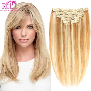 Wholesale Seamless Clip In Ponytail Hair Pieces, Remy Clip Hair Extension Natural Hair, Thick End Human Hair Clip In Extention