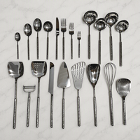 Ensemble de couverts en acier inoxydable à manche martelé, 29 pièces, finition miroir, réutilisable pour hôtels, restaurants, traiteurs, vente en gros