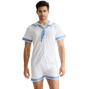 Body de Marinero de Algodón para Adultos, Mono para Bebés Adultos, Ropa <span class=keywords><strong>ABDL</strong></span> con <span class=keywords><strong>Manga</strong></span> Corta y Broches en la Entrepierna para Hombres, para Pijamas - Product Image 2