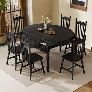 American Country Style Solid Wood <b>Dining</b> <b>Table</b> <b>Set</b> 6 Piece <b>Extendable</b> Foldable <b>Round</b> <b>Dining</b> Room Furniture - Product Image 4